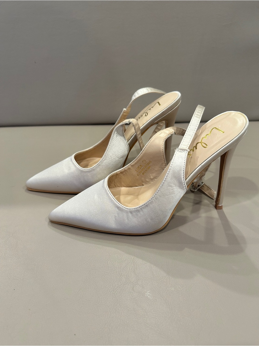 Lulu's White Satin Slingback Pointed Heels